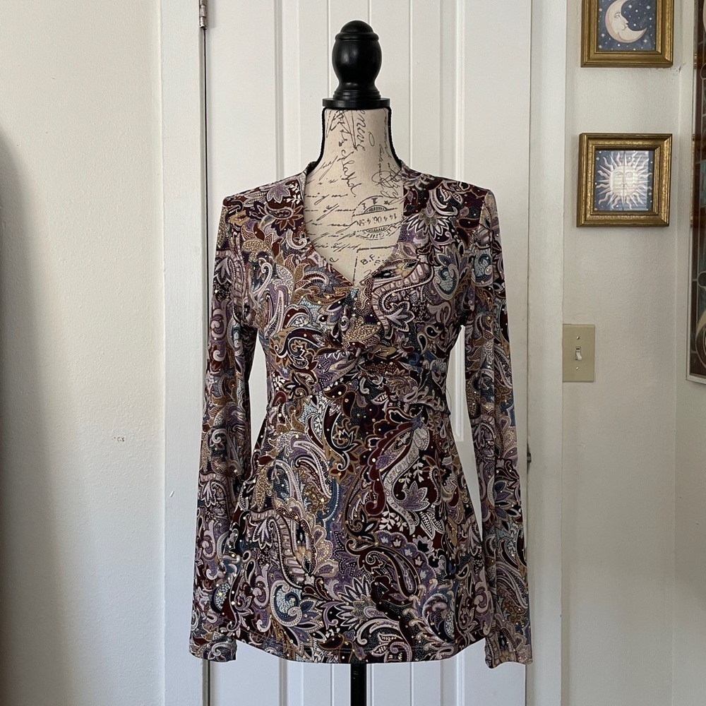 Paisley International Concepts INC Sparkly Womens Blouse Size Small